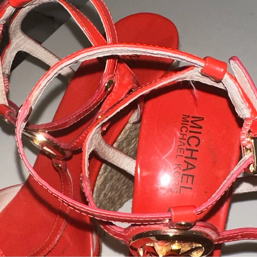 Michael Kors Coral Wedge Straw Heels 7.5 - Picture 2 of 7